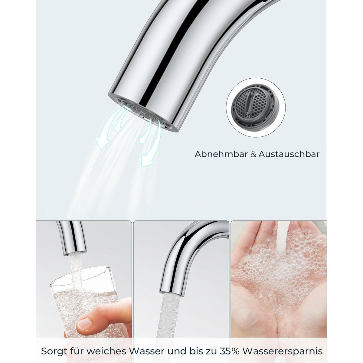 Hochwertiger Waschtischarmatur 360° drehbar, polierter Chrom