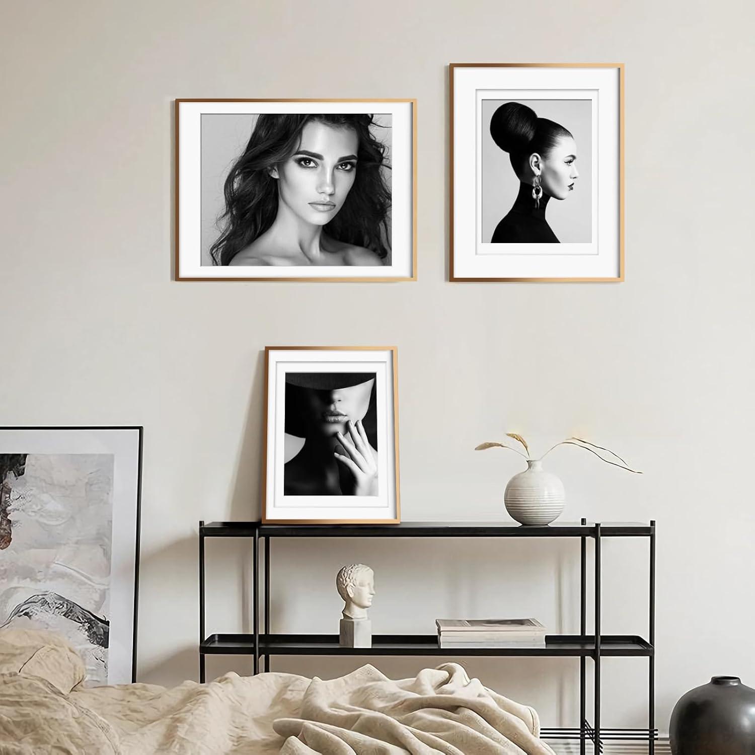 Egofine A4 Gold Aluminum Picture Frame Set with Mats, Plexiglass Cover, 2 Pack