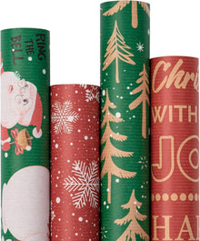Weihnachts-Geschenkpapier 4 Rollen Kraftpapier Weihnachtsdesign 76cm x