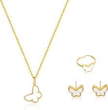 Schmetterling Schmuck Set Anhänger Halskette Ringe Ohrring Fraun