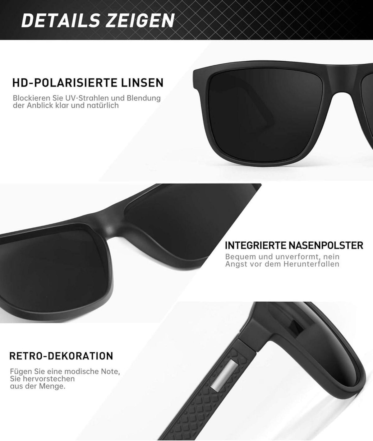 Polarisierte Sonnenbrille UV-400-Schutz Sport Fahren 2er Set
