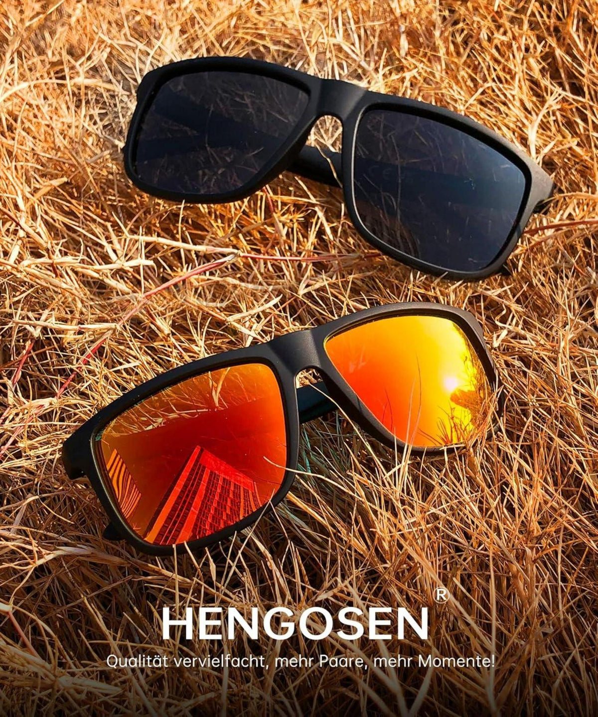HENGOSEN Sonnenbrille Herren Polarisiert UV-400-Schutz Sports Fahren 2er Set