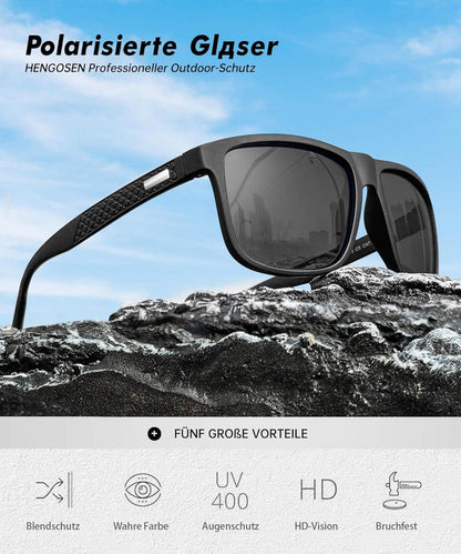 HENGOSEN Polarisierte Sonnenbrille Herren UV Schutz Sport Fahren Set