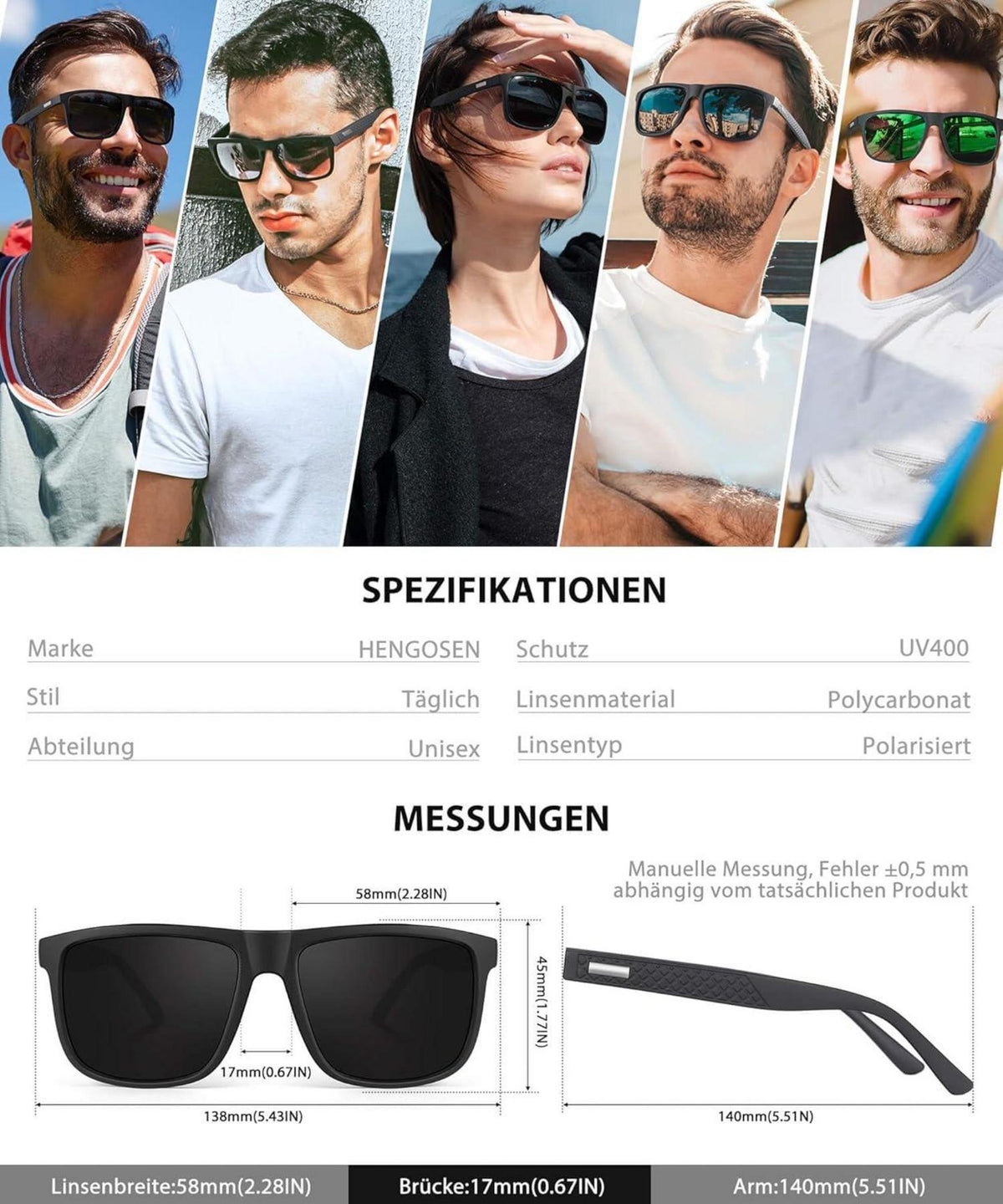 HENGOSEN Polarisierte Sonnenbrille Herren UV Schutz Sport Fahren Set