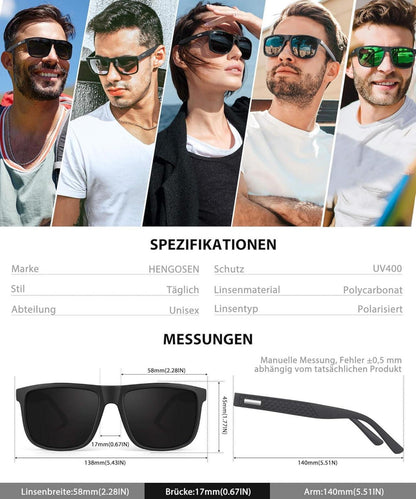 HENGOSEN Polarisierte Sonnenbrille Herren UV Schutz Sport Fahren Set