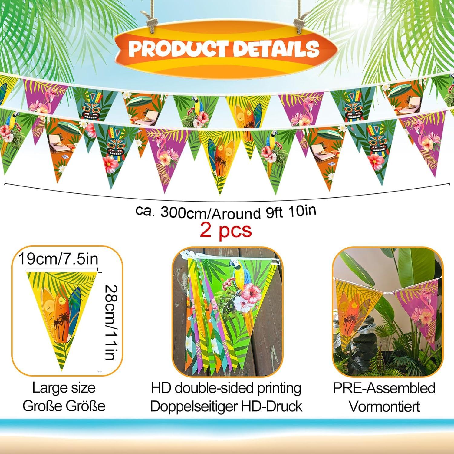 Hawaii Sommer Party Deko 14 Stück Wimpelkette Strand