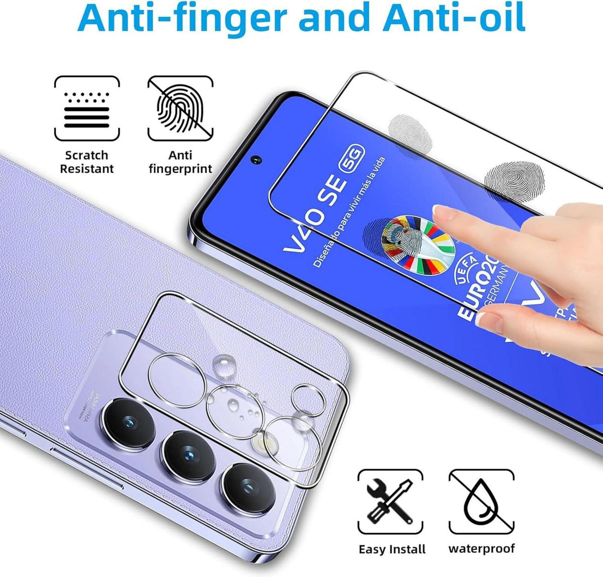 Panzerglas Schutzfolie + Kameraschutz VIVO V40 SE 9H 2+2