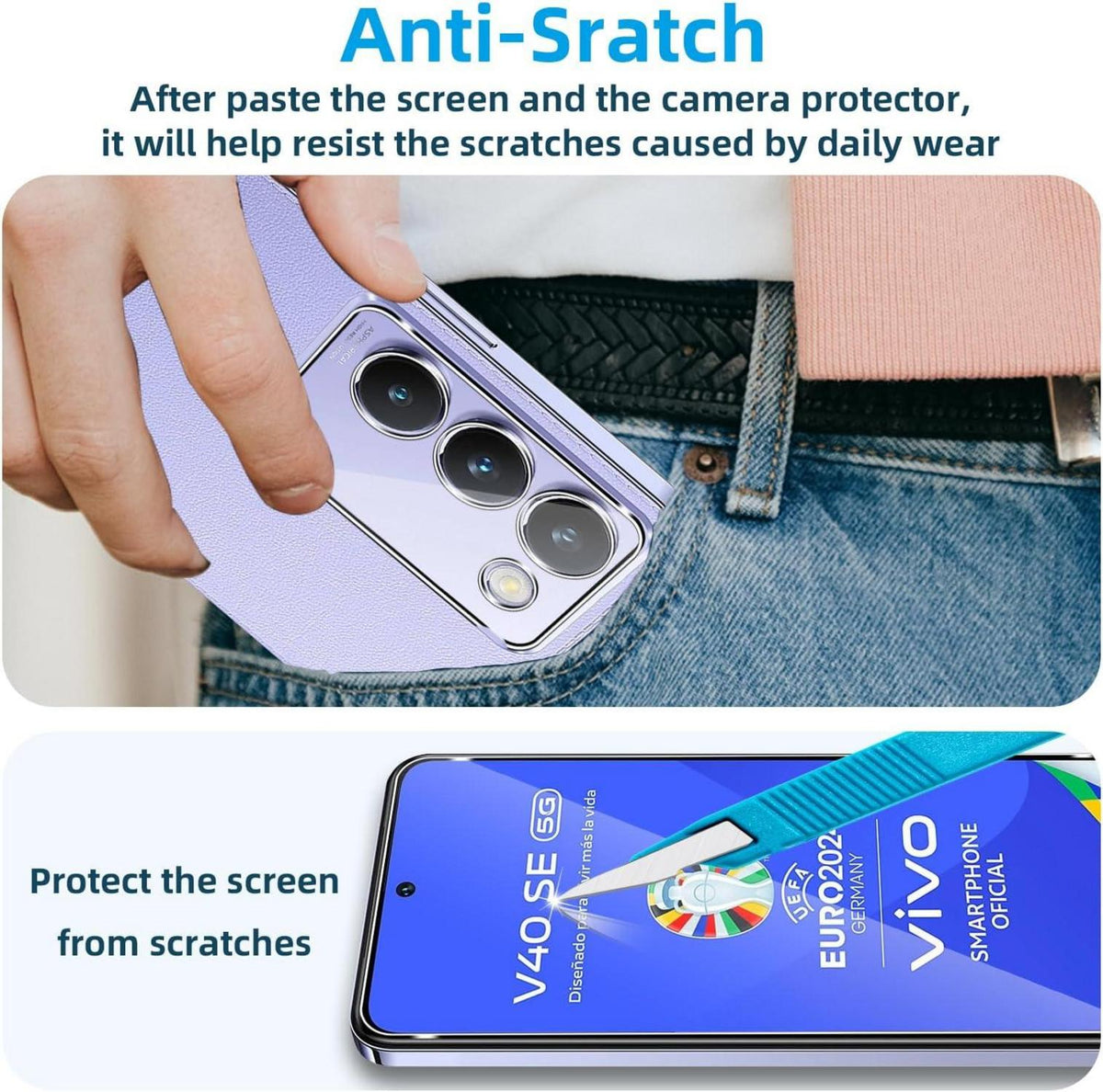 Panzerglas + Kameraschutz für VIVO V40 SE, 0.33mm Displayschutzfolie