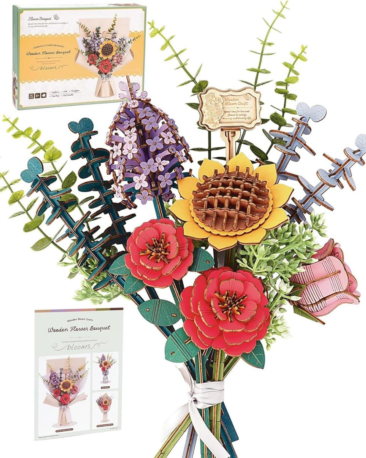 3D Holz Puzzle Blumenstrauß Handwerk Erwachsene Deko Geschenk