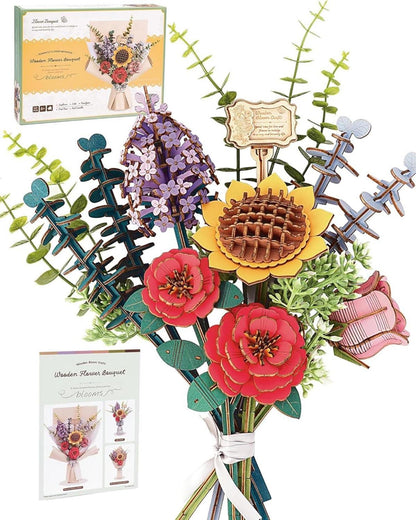 3D Holz Puzzle Blumenstrauß Handwerk Erwachsene Deko Geschenk