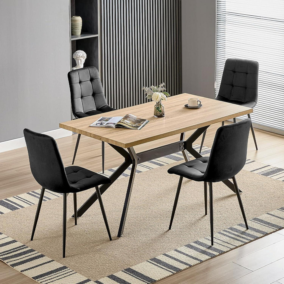 Gepolsterte Esszimmerstühle 4er Set, Samt & Metall Schwarz