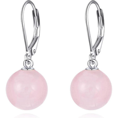 Perlen Ohrringe Sterling Silber mit Rosenquarz, Hängend