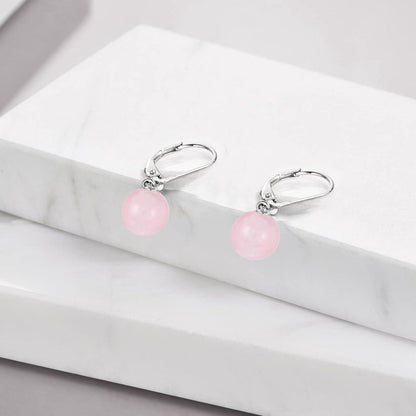 Perlen Ohrringe Sterling Silber mit Rosenquarz, Hängend