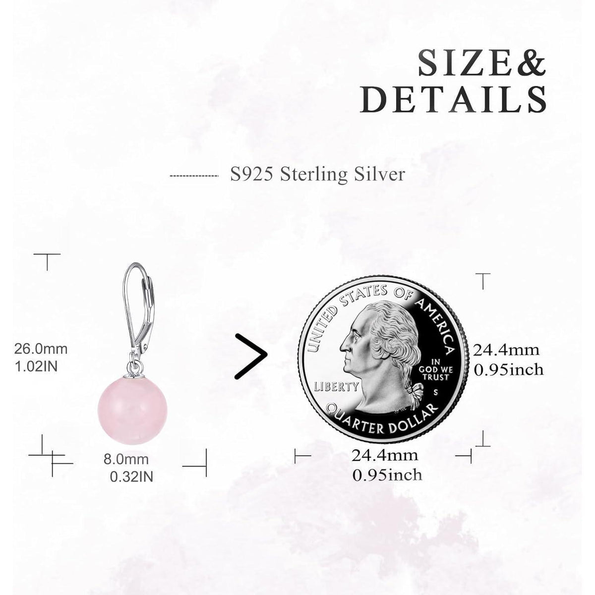 Perlen Ohrringe Sterling Silber mit Rosenquarz, Hängend