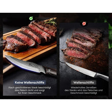 8-tlg. Steakmesser-Set | Japanischer Stil, Karbonstahl, Damast-Optik
