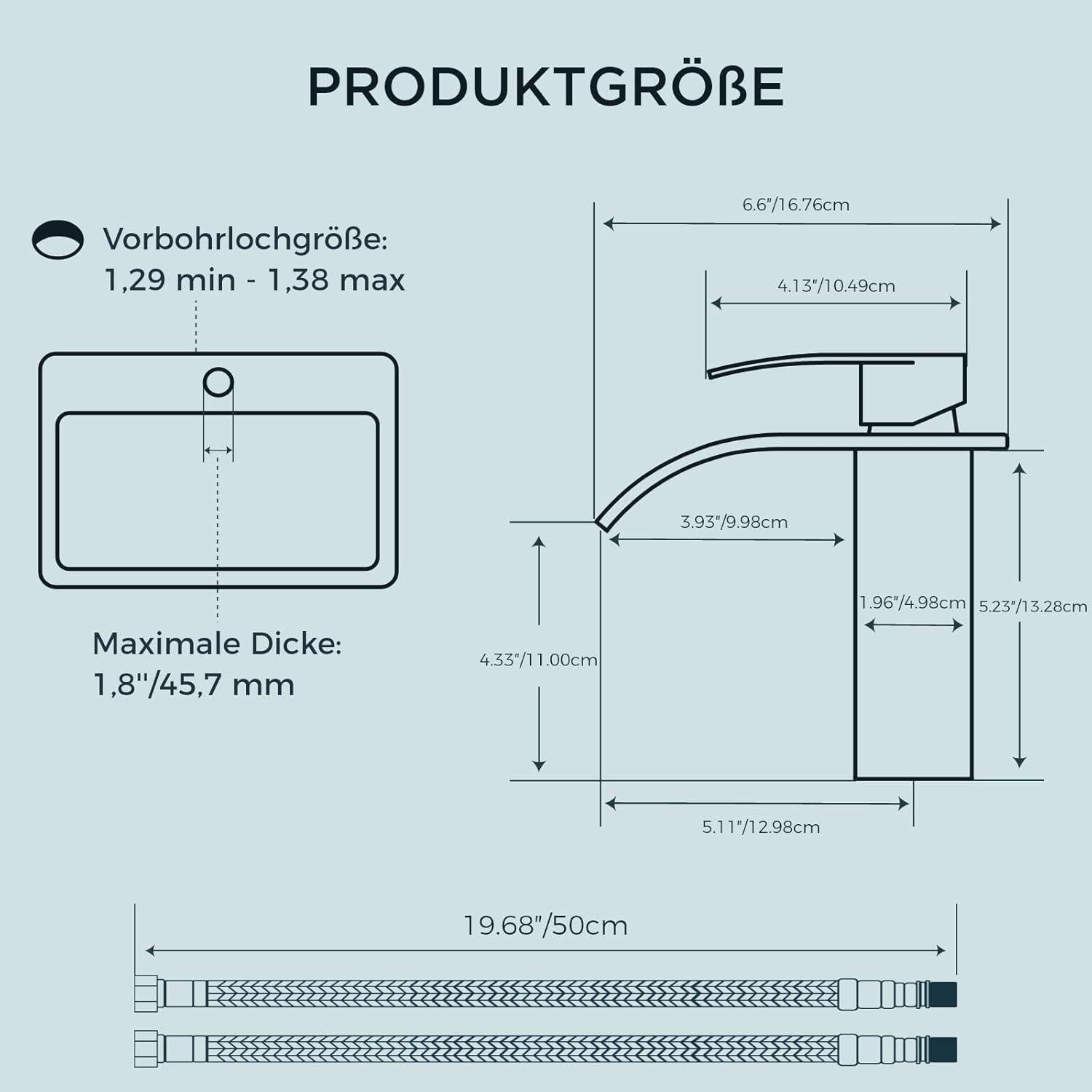 Wasserfall Einlochmontage Armatur Auslaufhöhe 110mm Schwarz