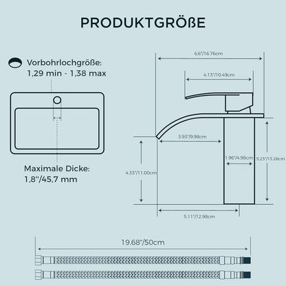 Wasserfall Einlochmontage Armatur Auslaufhöhe 110mm Schwarz