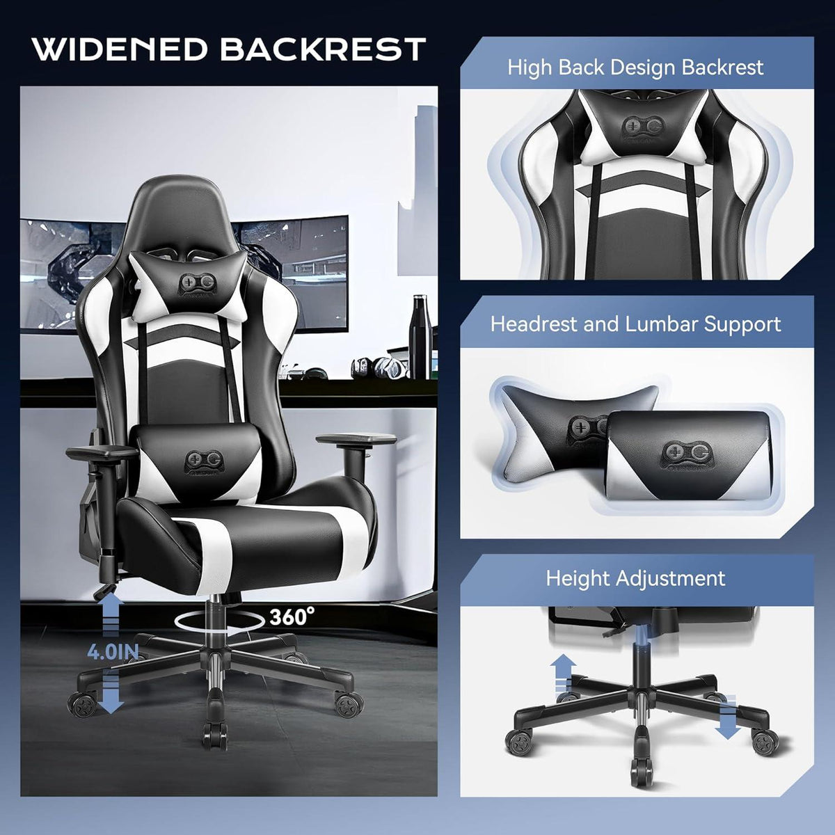 OneGame Gaming Stuhl Schwarzweiß Ergonomisch höhenverstellbar