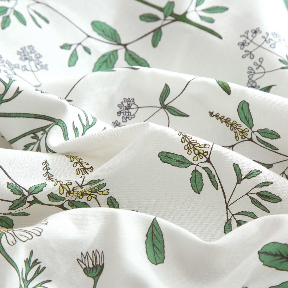 Baumwoll Bettwäsche Set Blumen Grün Weiß 200x220 cm