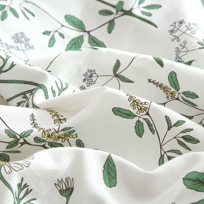 Baumwoll Bettwäsche Set Blumen Grün Weiß 200x220 cm
