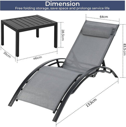 Aluminium Sonnenliege XXL Set mit Beistelltisch und