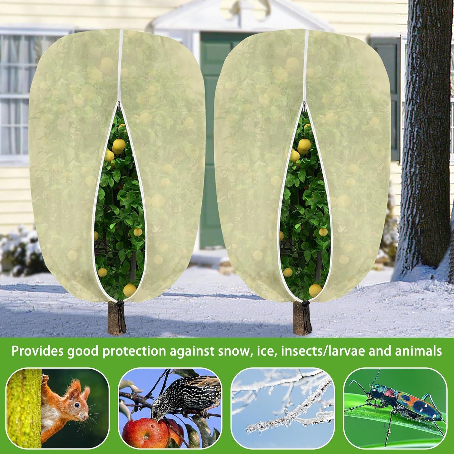 2er Set Groß Winter Pflanzenschutz Frosttuch 2x2.4m - Zugband Reißverschluss - Winterschutzhaube für Pflanzen
