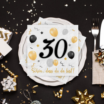 Schwarze Gold Servietten 30. Geburtstag Party Deko 30 Stück