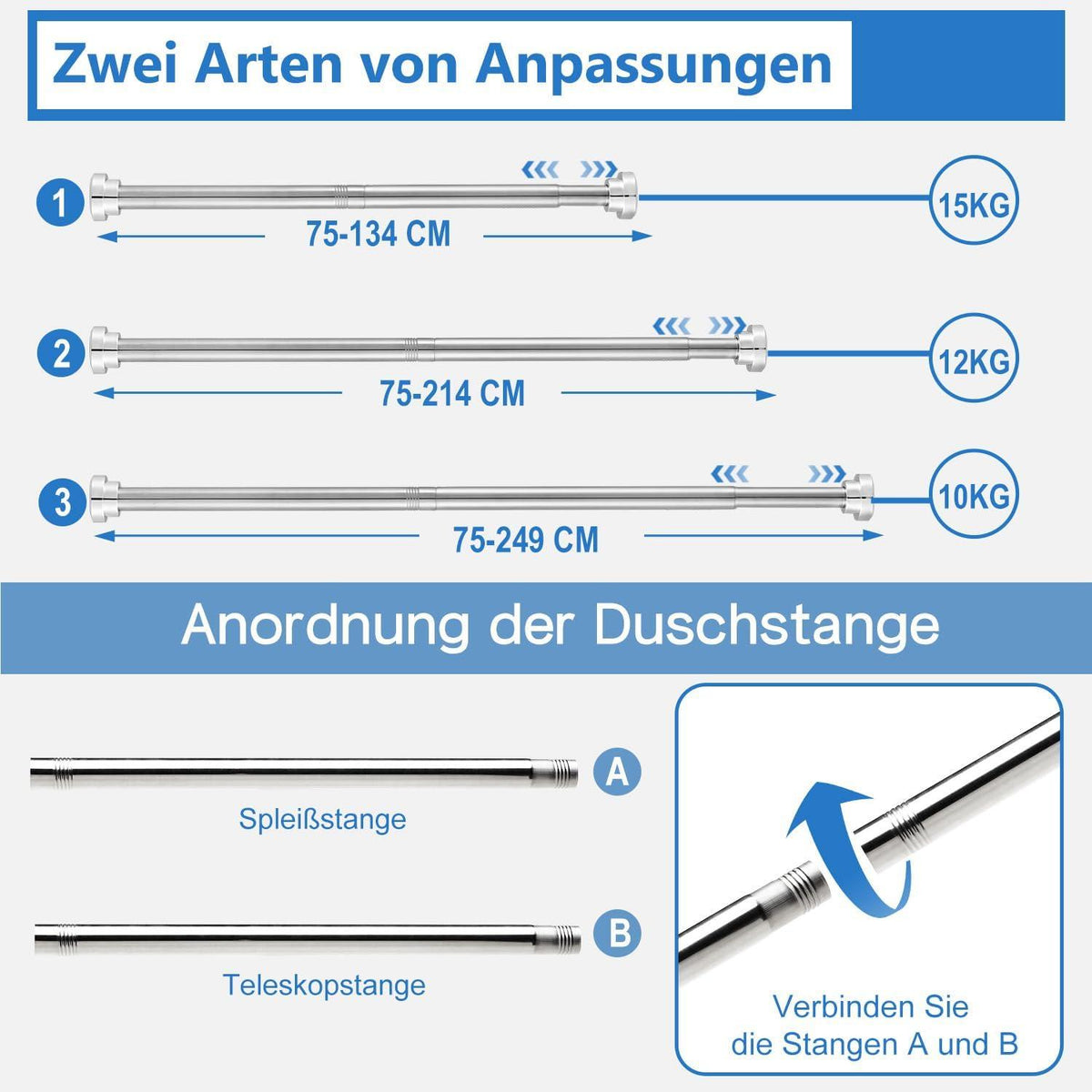 Teleskop Gardinenstange Duschvorhangstange Ohne Bohren Ø25mm