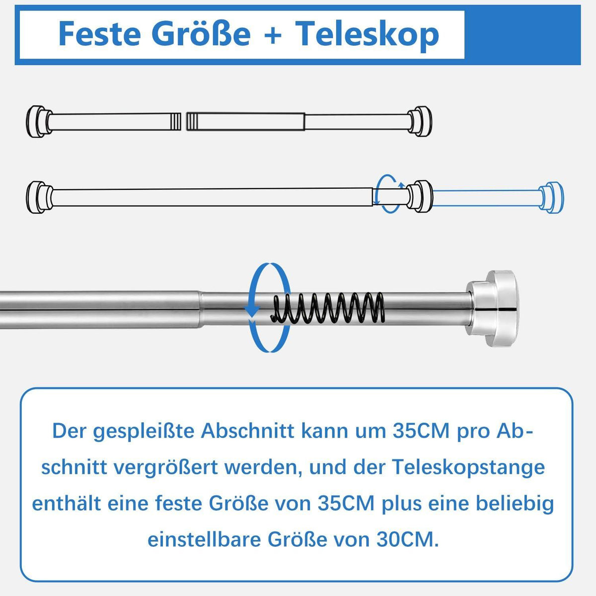 Teleskop Gardinenstange Duschvorhangstange 75-214CM Silber Ø25mm