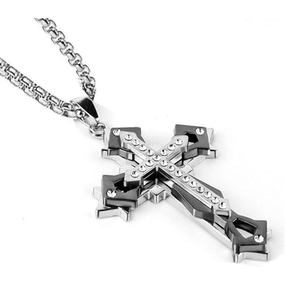 Kreuz Anhänger Halskette Herren mit Zirkonia | Edelstahl Kette 60cm | 3 Farben