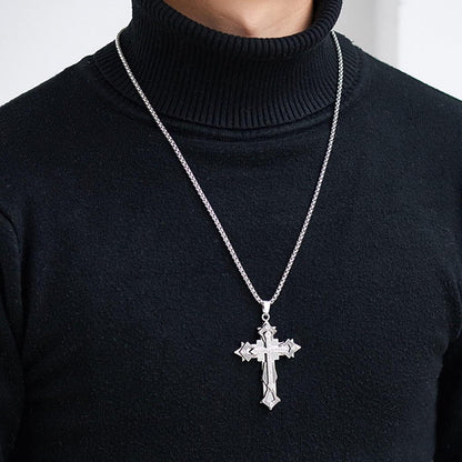 Kreuz Anhänger Halskette Herren mit Zirkonia | Edelstahl Kette 60cm | 3 Farben