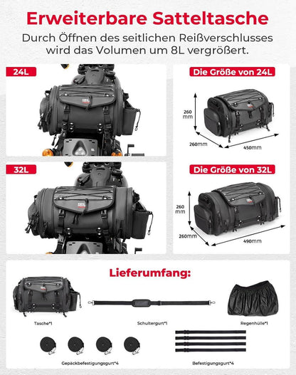 Motorrad Tasche 32L wasserdicht erweiterbar Satteltasche