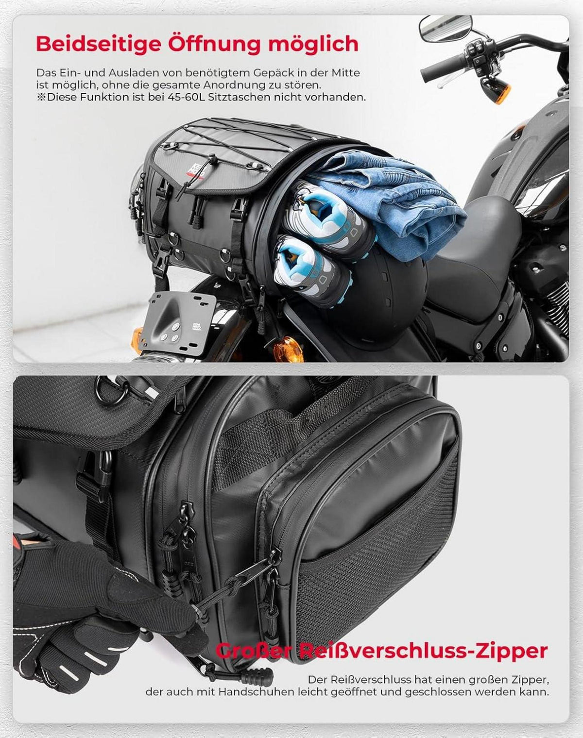 Motorrad Tasche 32L wasserdicht erweiterbar Satteltasche Regenhülle