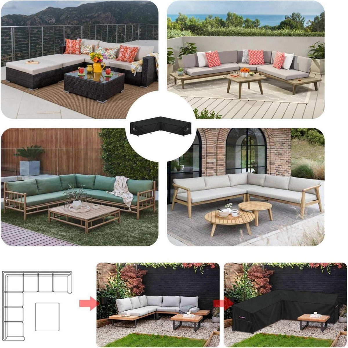 Gartenmöbel Abdeckung L-Form Wasserdicht für Ecksofa