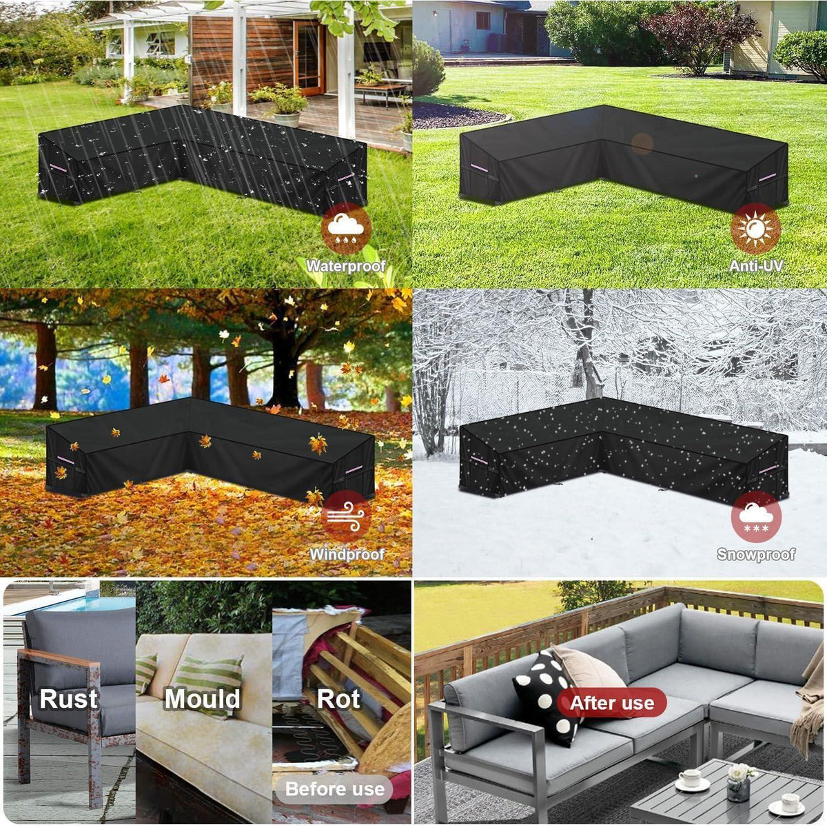 Gartenlounge Abdeckplane L-Form | Wasserdicht & Windfest