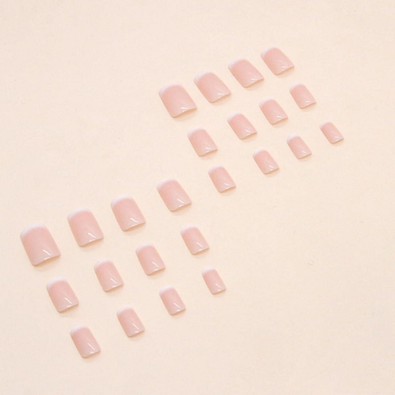 24 Stück Weiß Pink Gradient Eckig Press On Nägel Mittel_equalTo Glossy Fake Nägel Feminin
