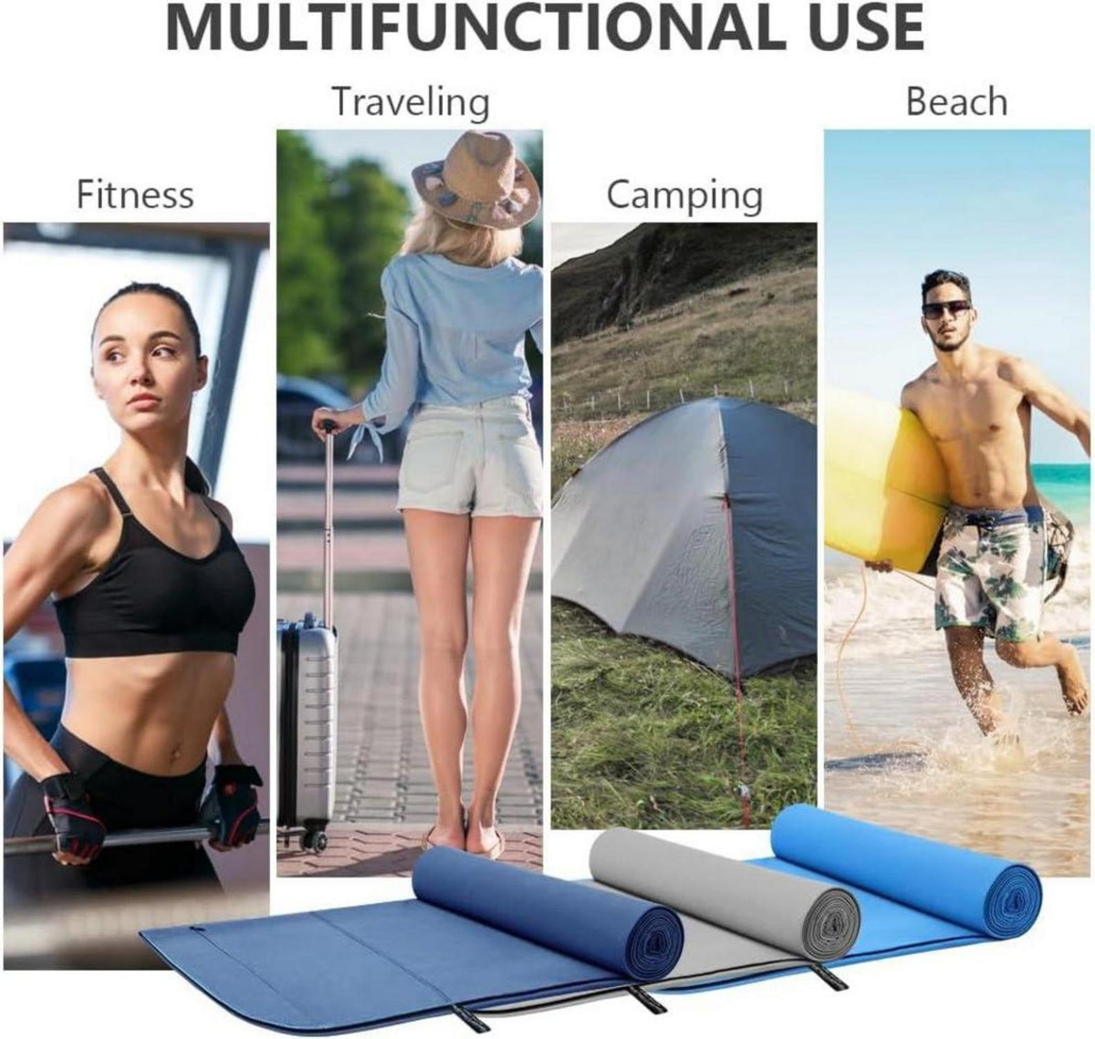 Mikrofaser Sporthandtuch Grau 130x50cm - Schnelltrocknend & antibakteriell