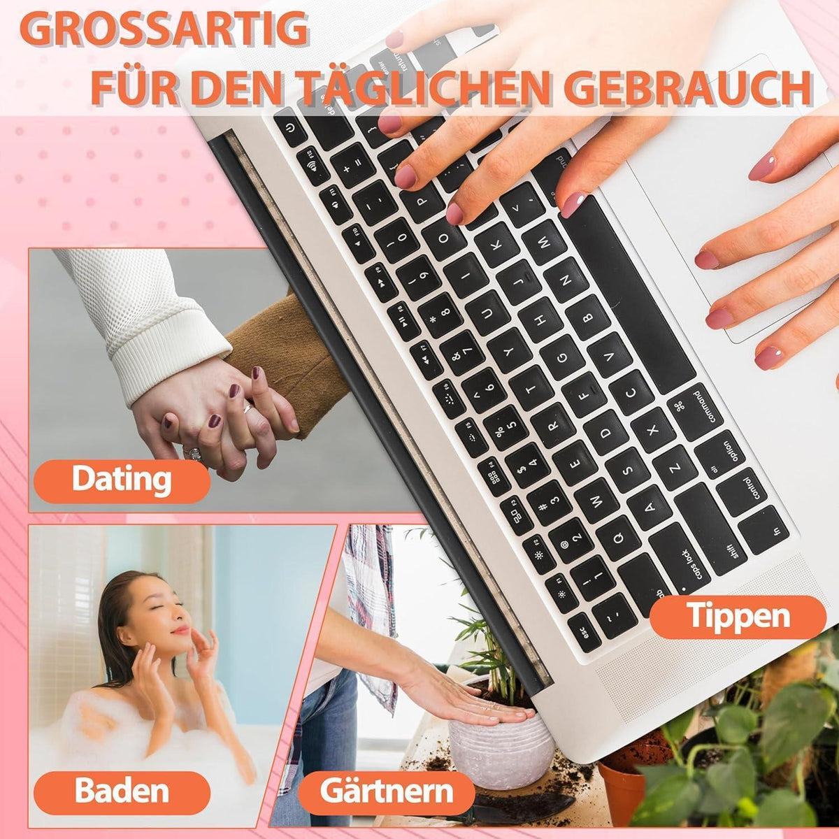 Eckige French Tip Nägel – 24 Stück, Nude Weiß, 12 Größen