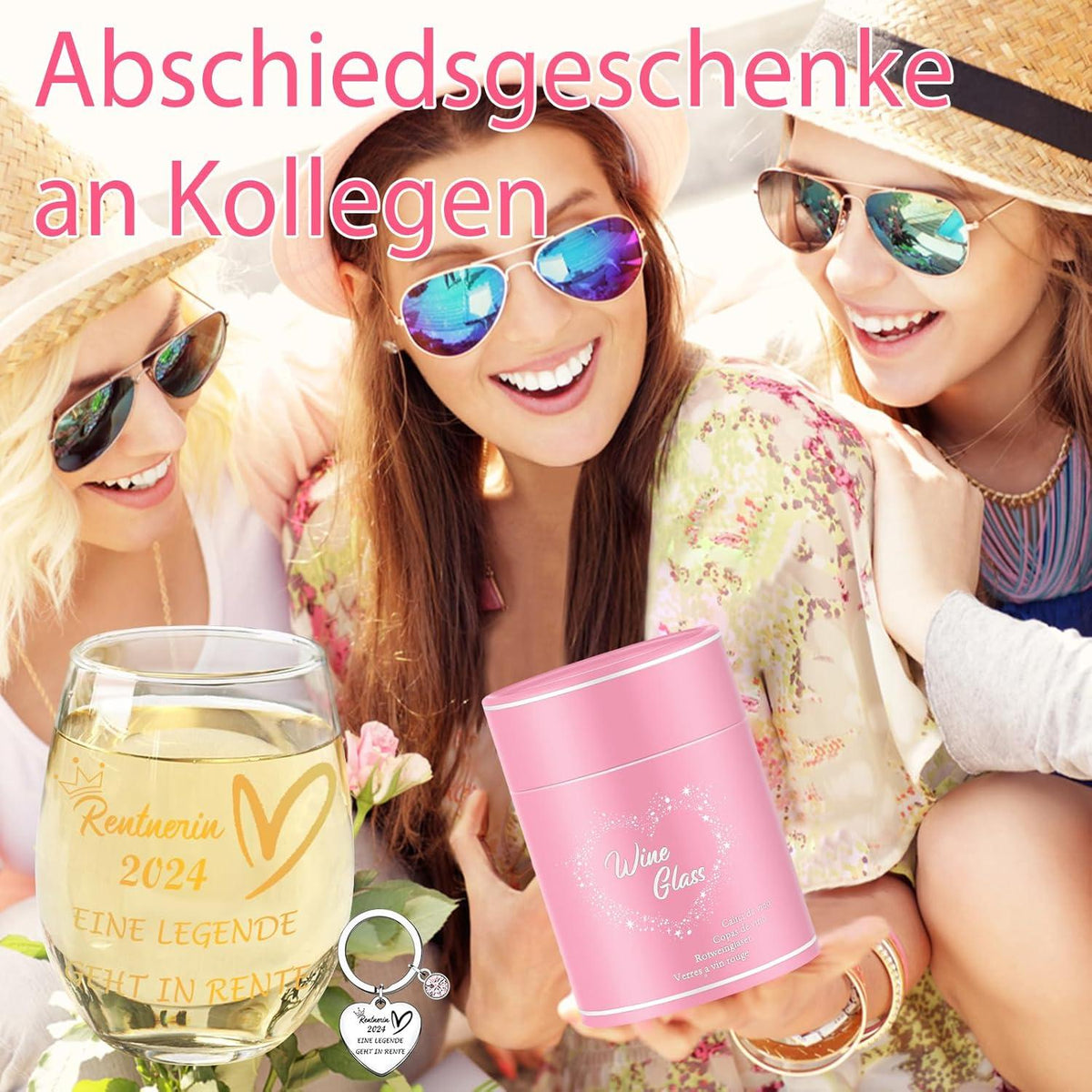 Rentenglas 2024 Renteneintritt Geschenk Weinglas 480ml Personalisiert Ruhestand Gutschein Rente Rose
