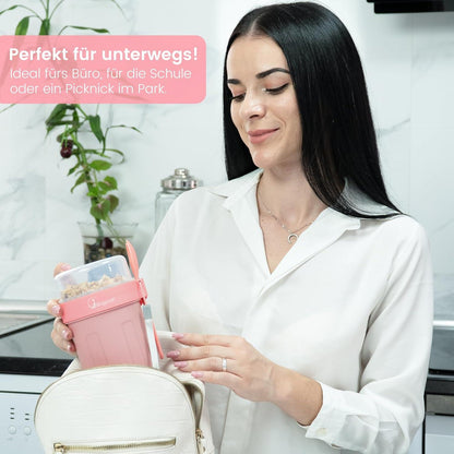Bugucat Müslibecher to Go 660ml + 260ml Rosa Yoghurt to Go Becher