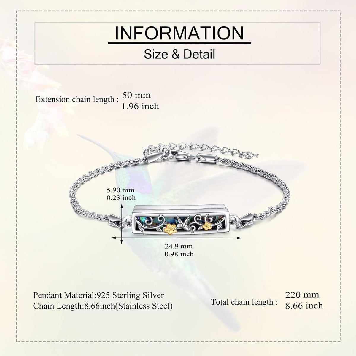Urnen Armband Kolibri Sterling Silber für Asche & Erinnerungen