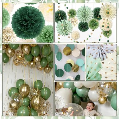 Sage Grün Geburtstagsdeko Pompons Happy Birthday Girlande Balloons