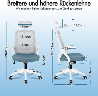Ergonomischer Bürostuhl mit Lordosenstütze und Kopfstütze