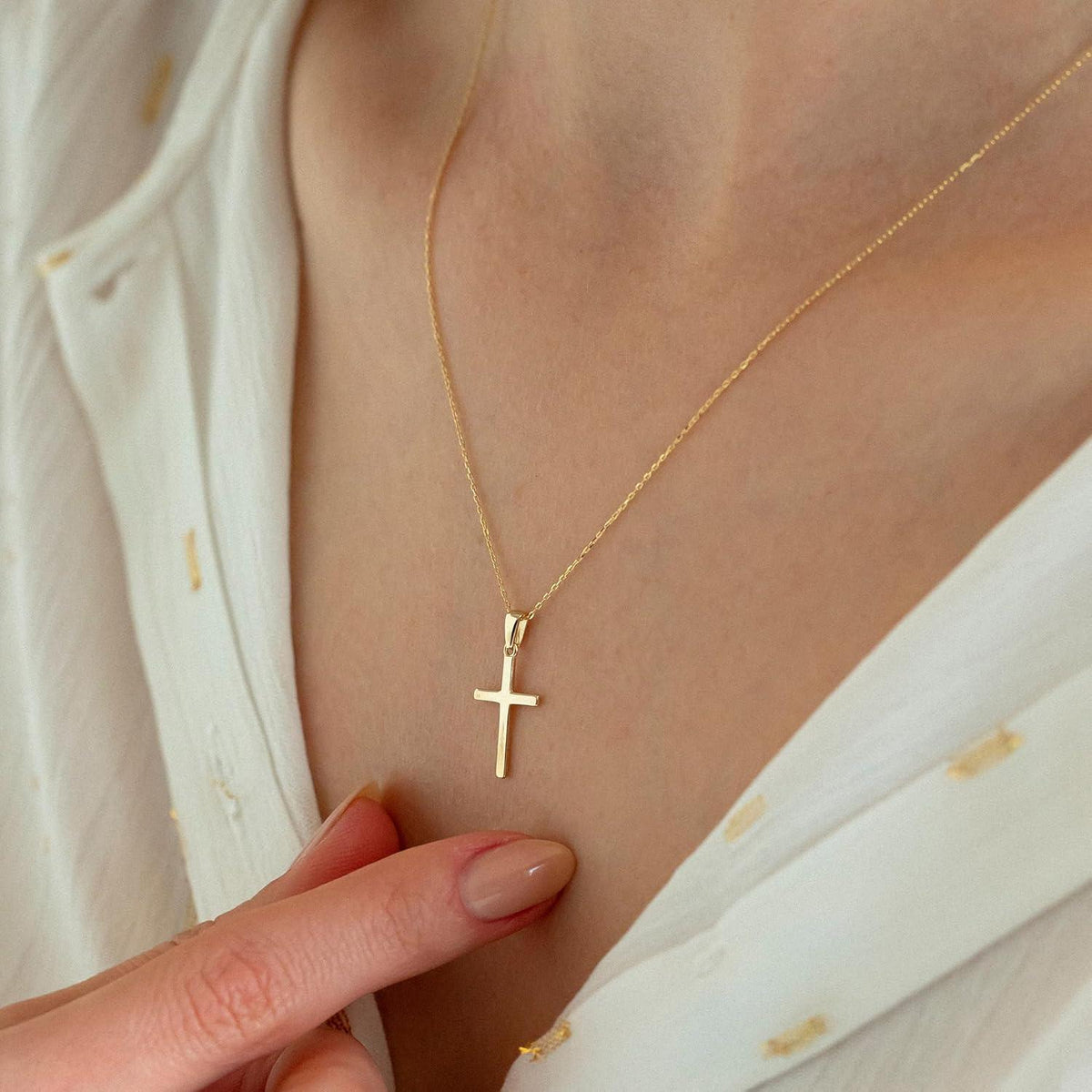 Goldene Kreuz Kette Layered Damen 14K Vergoldet Halskette Modeschmuck