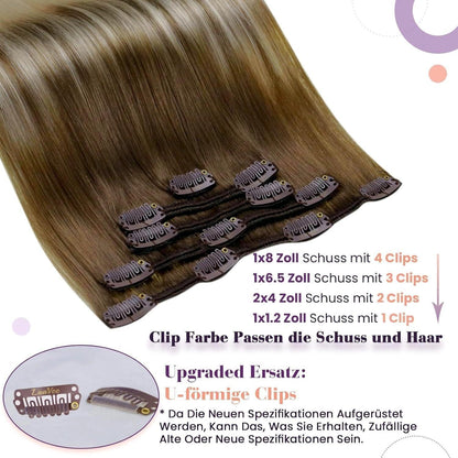 Echthaar Clip in Extensions Ombre Blond Braun