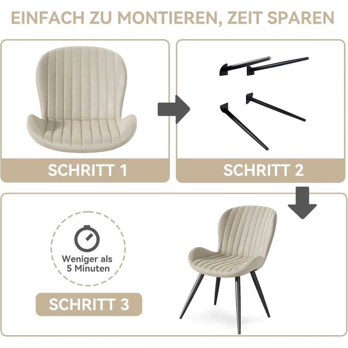 Esszimmerstühle 2er Set Beige – Ergonomisch & Robust