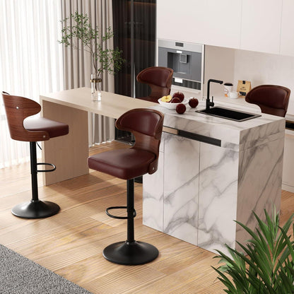 Barhocker 2er Set mit Rückenlehne und Fußstütze, drehbar, Nussbaumholz Braun