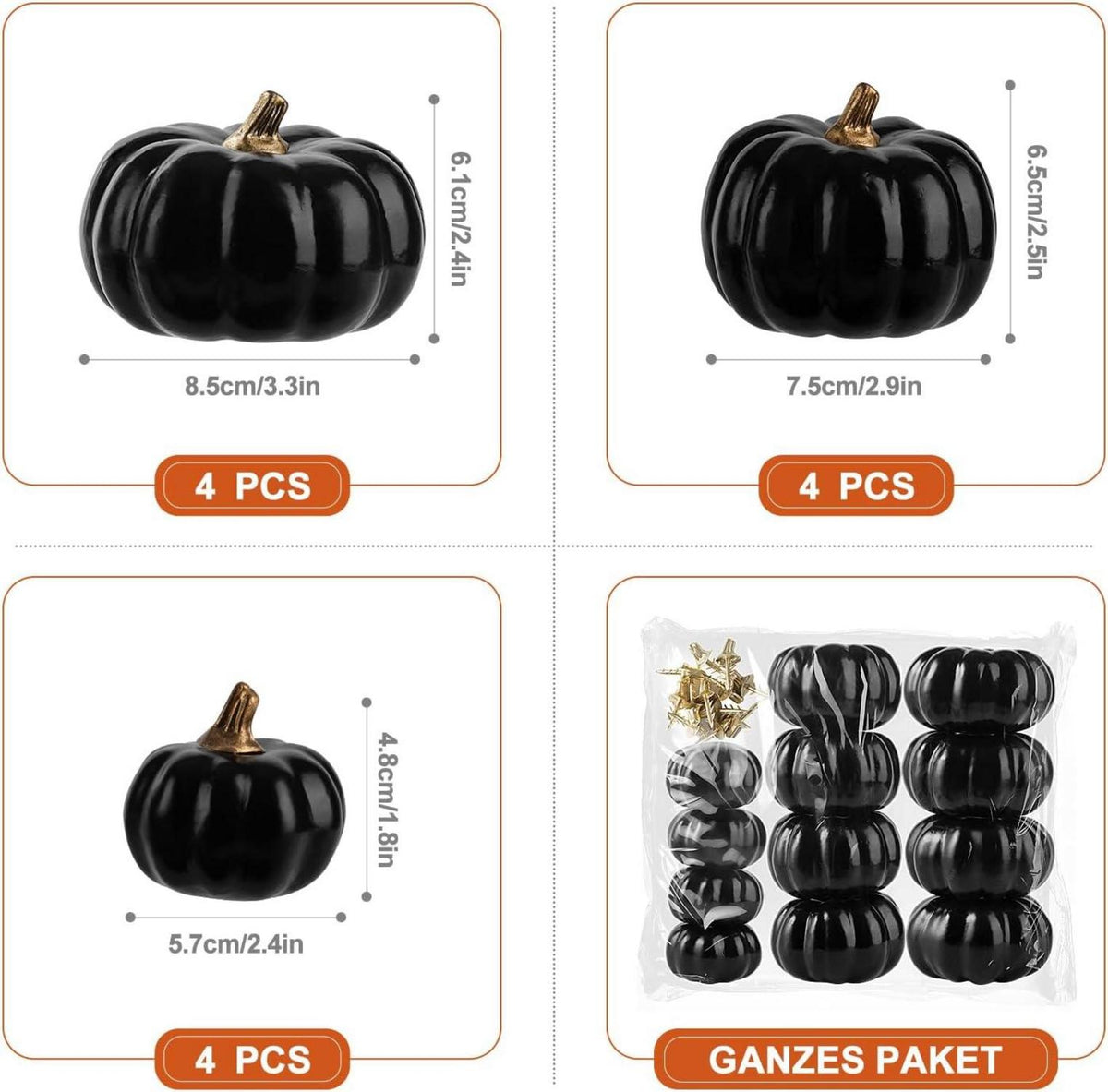 12er Set Schwarze Mini Schaum Kürbisse Herbst Deko Halloween Thanksgiving