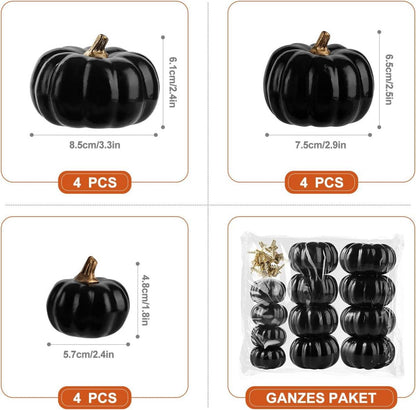 12er Set Schwarze Mini Schaum Kürbisse Herbst Deko Halloween Thanksgiving