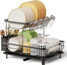 Abtropfgestell Geschirr 2-Tier Edelstahl Utensilienhalter Schwarz